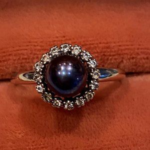 Antique Silver Pearl and Diamond Ring